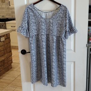 Blue And White Print Dress. Polyester Shze Medium/Large